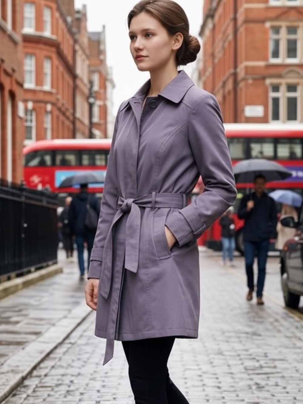 London Fog Women Lavender Trench Coat Lightweight Minimalist Belted Classic Chic